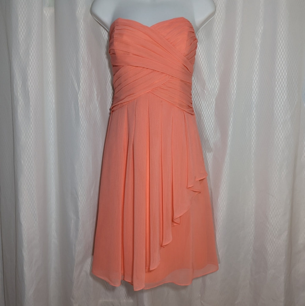 David's Bridal Strapless Formal/Bridesmaid Dress, Melon, Size 10
